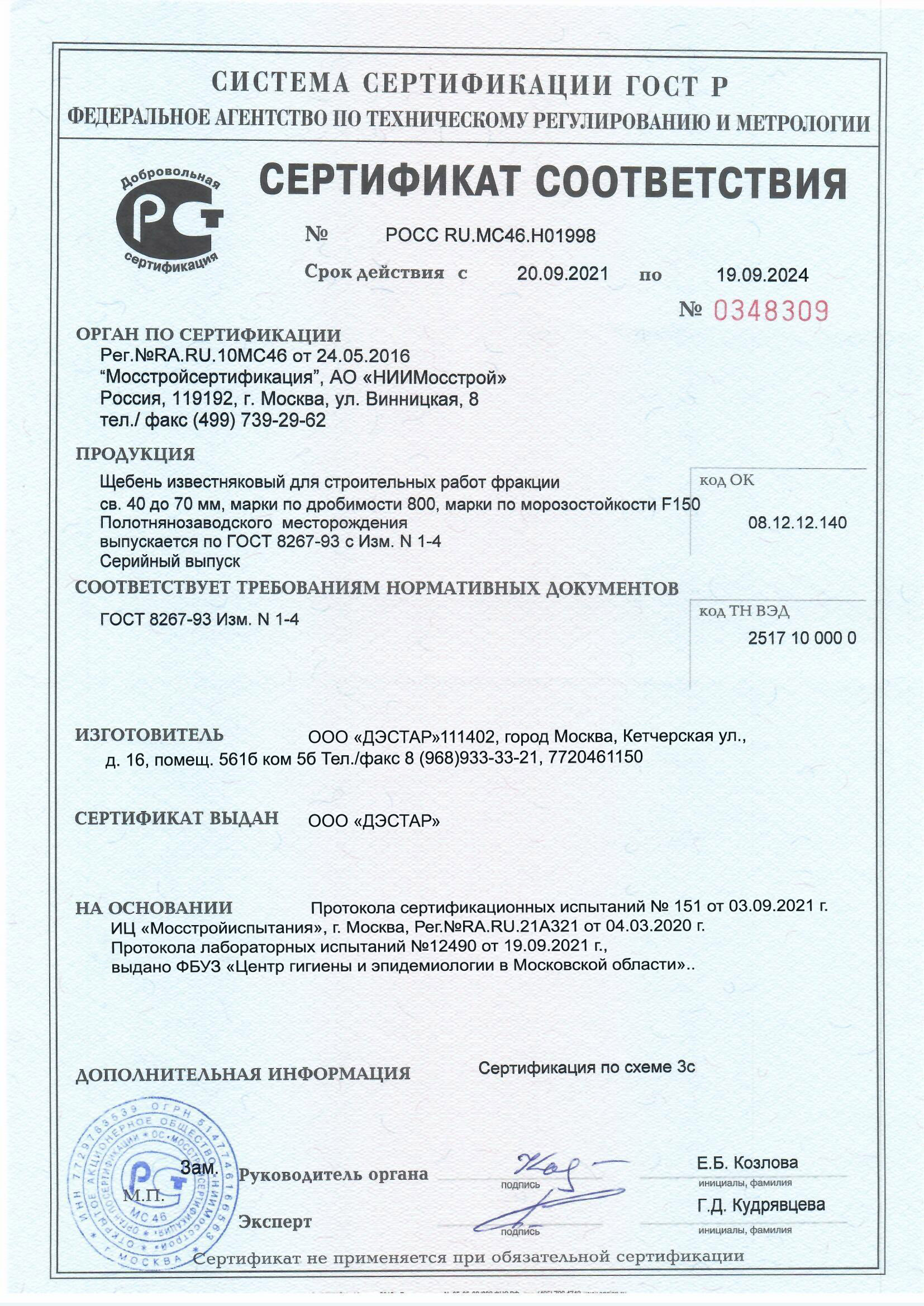 Сертификат соответствия на смеси бетонные тяжелого бетона бст класс в15 м200